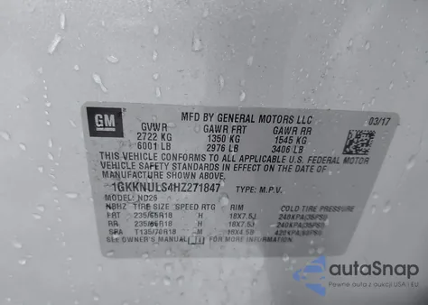 2017 GMC Acadia Slt-1 from USA, damaged, VIN 1GKKNULS4HZ271847